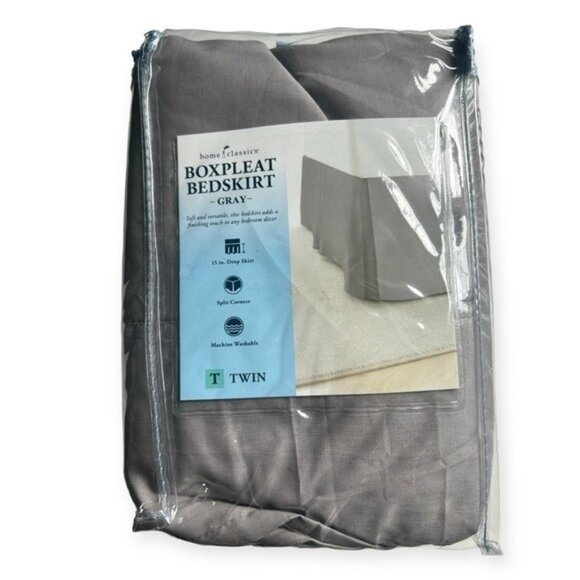 NEW Box Pleat twin bed skirt, grey, washable, 15" drop, home classics - Picture 1 of 9
